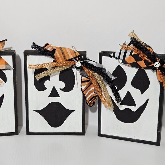 Jack O' Lantern 5x7 Wood Frame Face Halloween Decor‎ - Picture 3 of 5